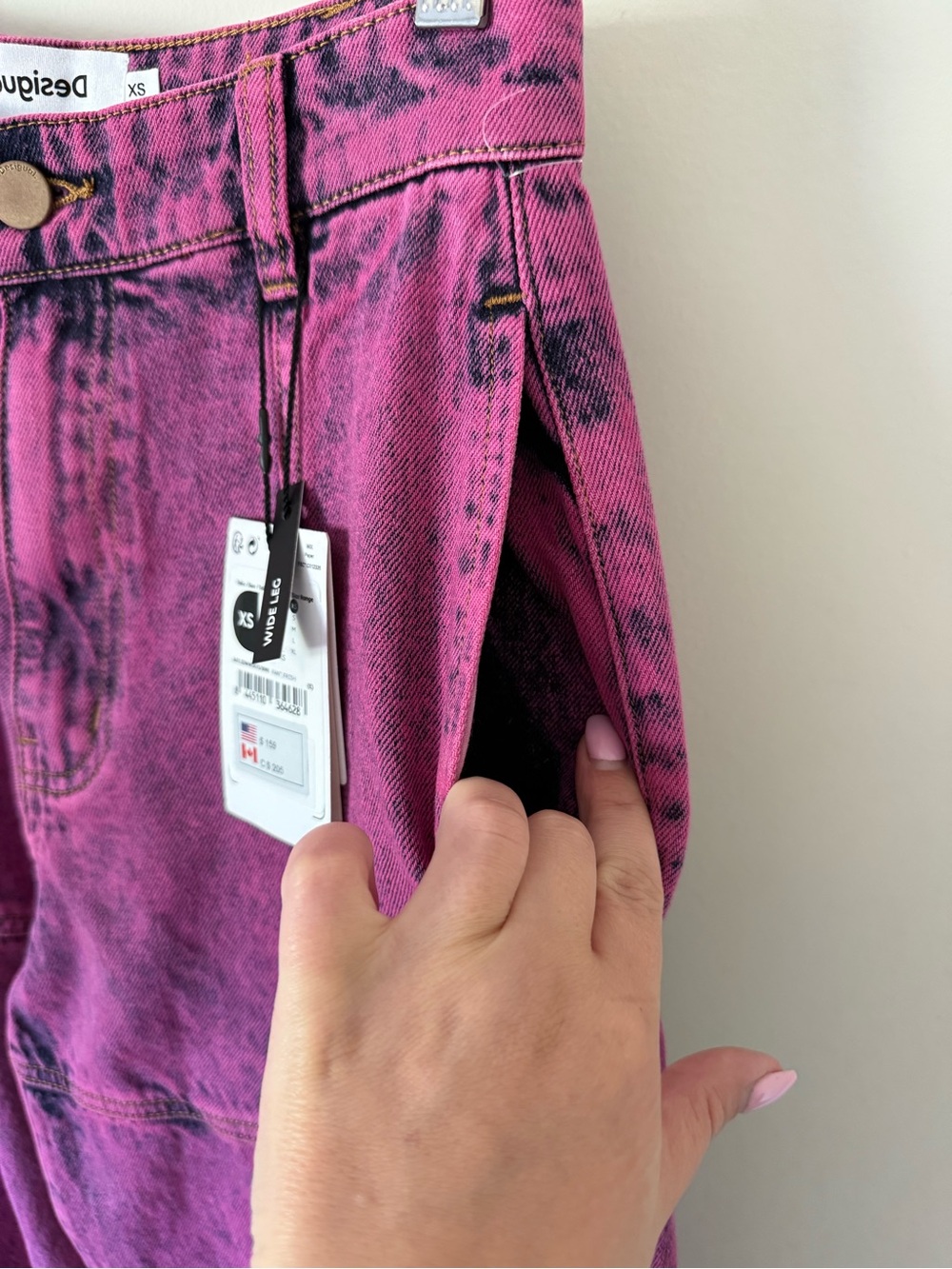 317. NWT DESIGUAL MAITREPIERRE WIDE-LEG ACID WASH JEAN - Picture 5 of 7